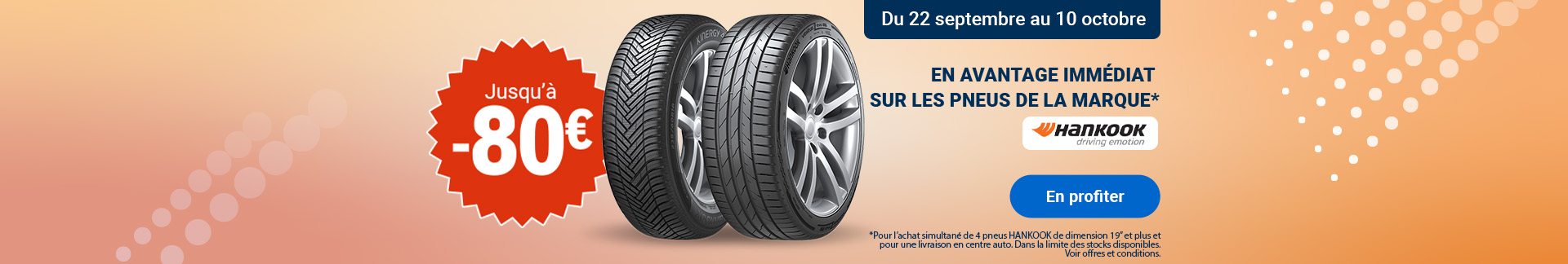 Hankook : jusqu'à -80 € sur les pneus du 22 septembre au 10 octobre